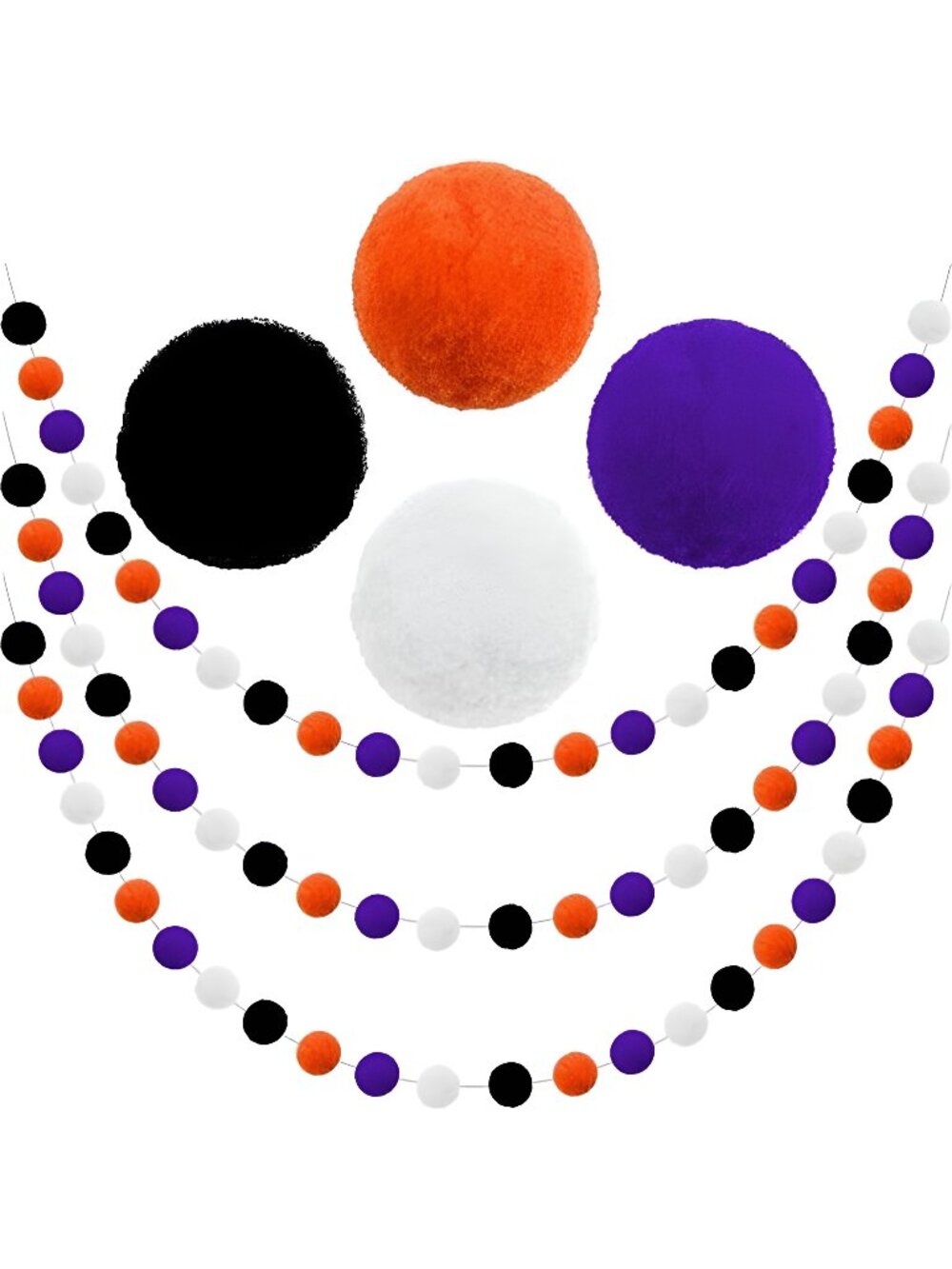 Fall Event Garlands, 3pk Orange Black White Felt Pom Pom Garland, 6.6ft